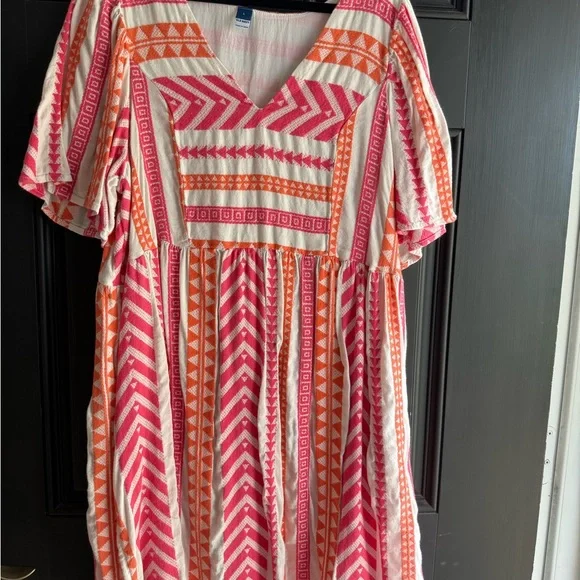 old navy pink and orange dress Tie-Shoulder Tasseled Floral-Print All-Day Maxi Swing Dress